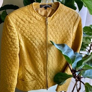 Vintage Anne Klein genuine quilted yellow leather jacket